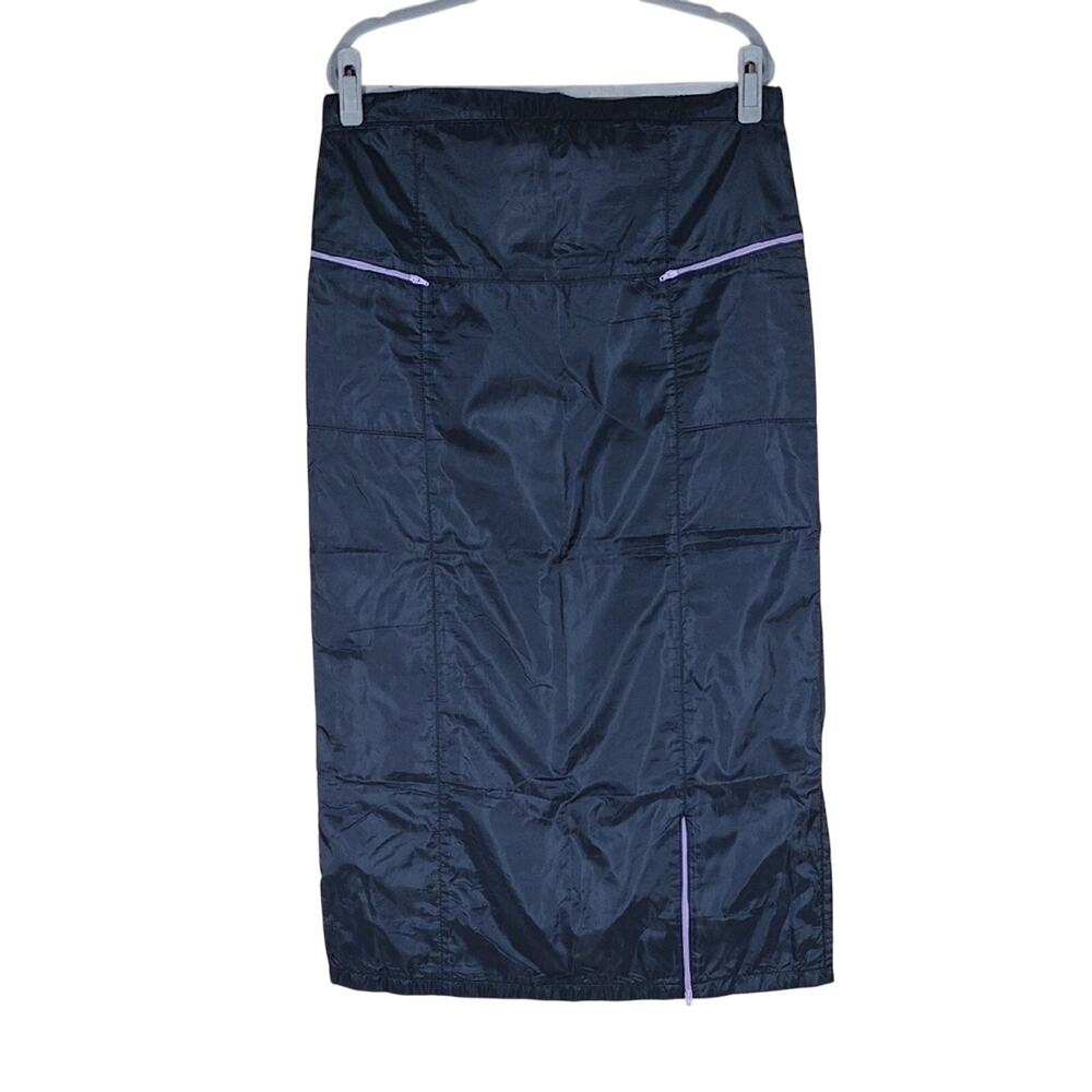 Vintage 80s Sara Women’s 14 Dark Blue Midi Skirt Purple Trim Business Formal